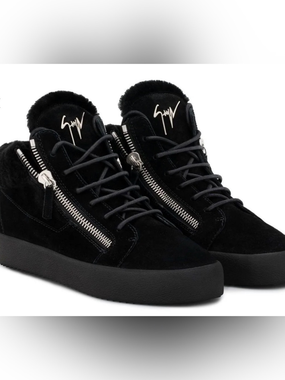 Giuseppe Zanotti Black Suede High-Top Sneakers with Silver Zipper shoes